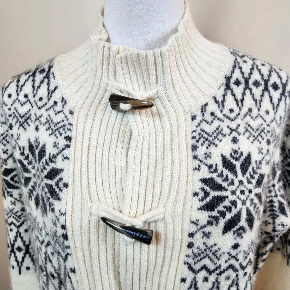 Obermeyer Fair Isle Cardigan Sweater Womens Medium Lambswool Ivory‎ Y2K Top Vtg